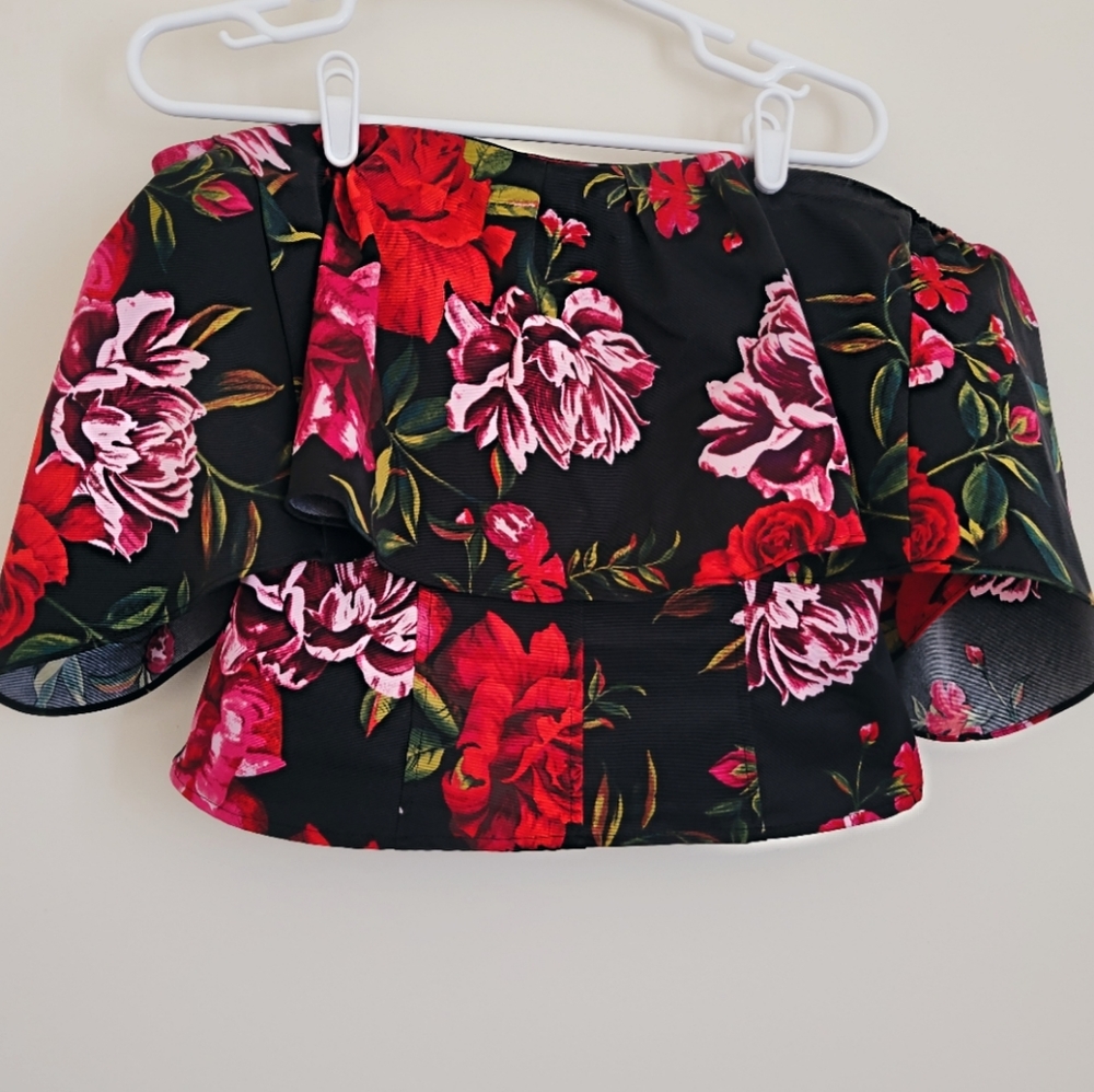Floral, Off-the-Shoulder, Corset Crop Top